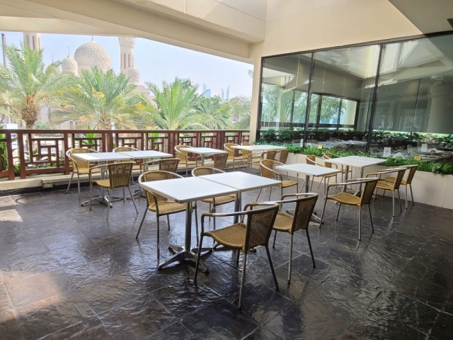 outdoor restaurant chairs and tables supplied to the Sib Iranian restaurant in Jumeirah Dubai