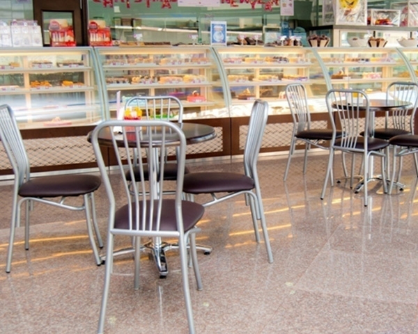 Steel chairs and table bases for coffee shops
