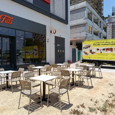 outdoor restaurant chairs Outdoor seating area of Filli cafe with tables and chairs installed by Najmi Furniture