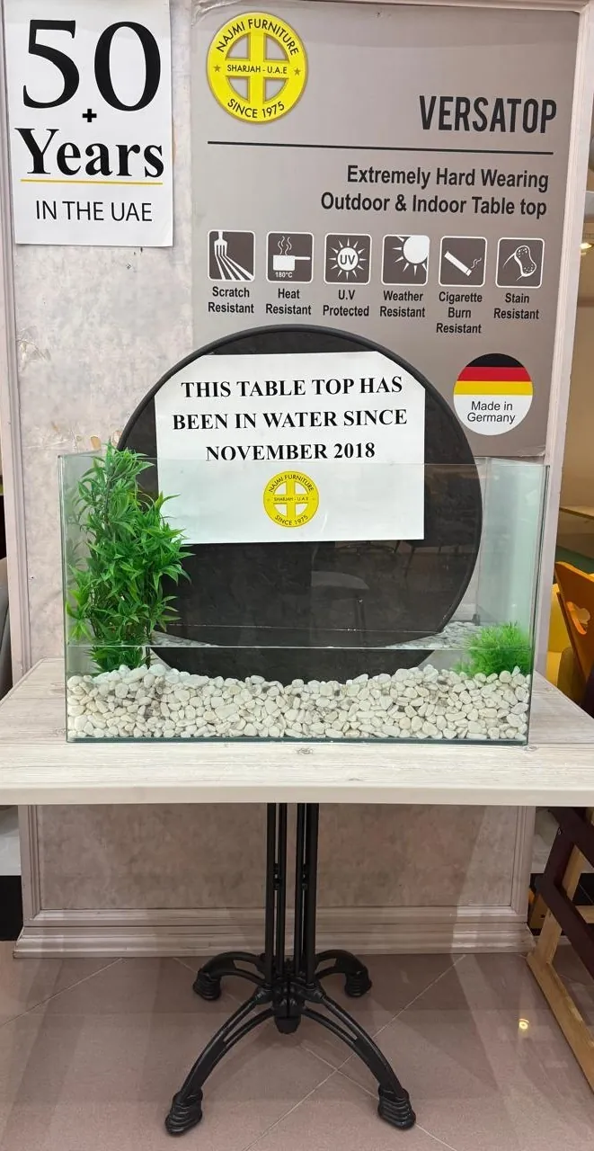 Najmi Furniture Versatop table top submerged in water since November 2018